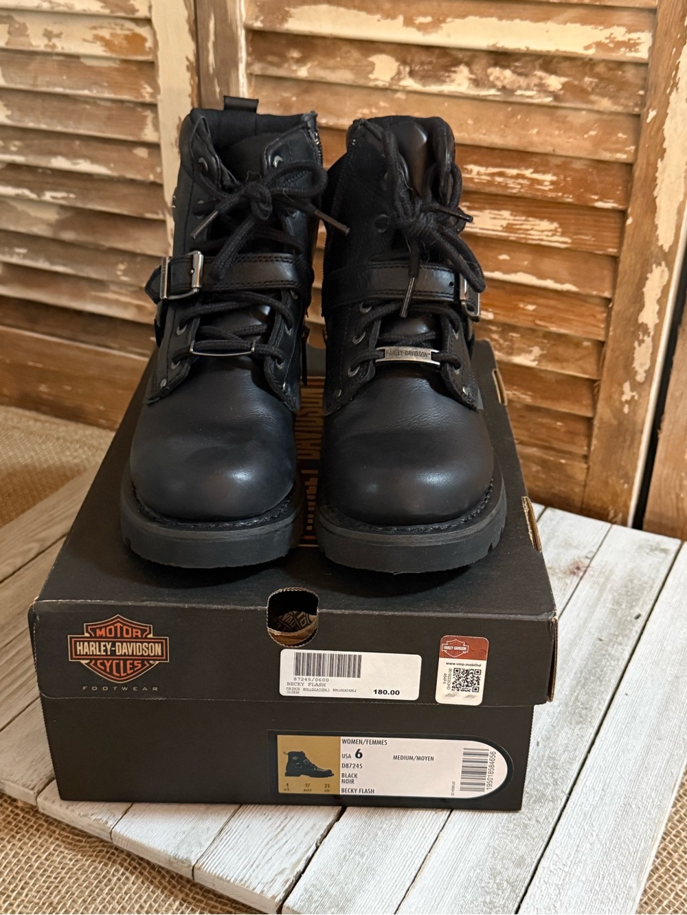 Harley-Davidson Womens Lace-Up Biker Boots with Buckle